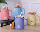 450ml Cute Cartoon Cat Ceramic Mug with Lid & Spoon
