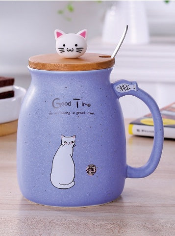 450ml Cute Cartoon Cat Ceramic Mug with Lid & Spoon