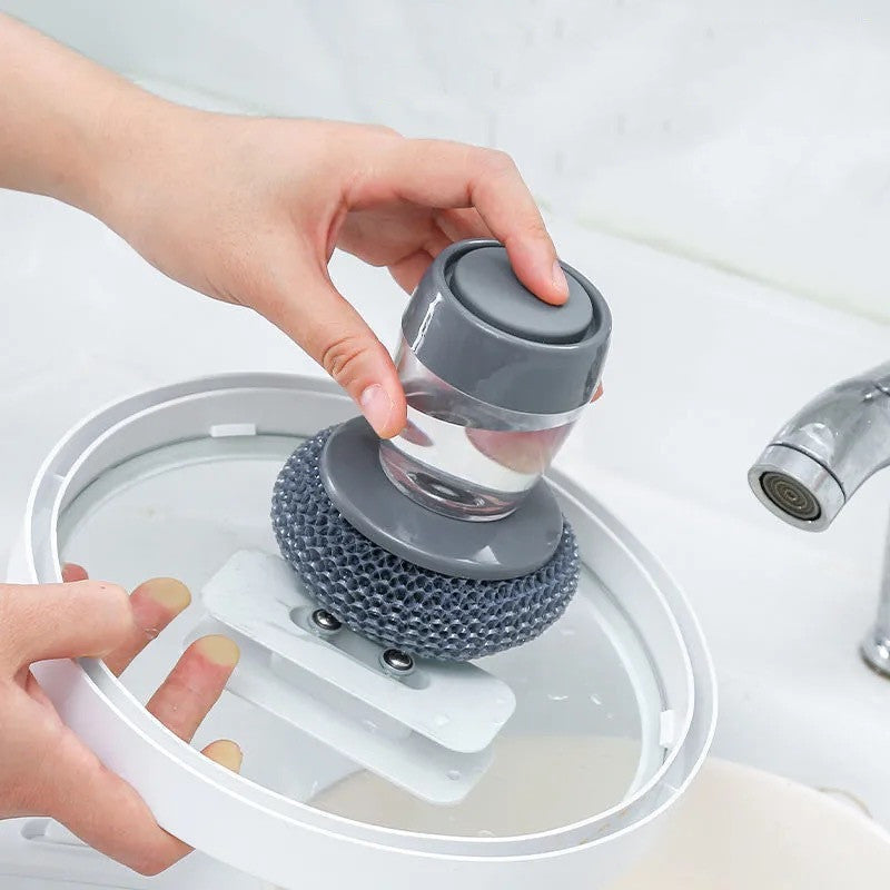 Push-Type Soap Dispensing Palm Brush – Kitchen Scrubber Tool