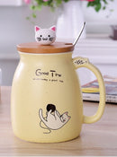 450ml Cute Cartoon Cat Ceramic Mug with Lid & Spoon