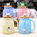 450ml Cute Cartoon Cat Ceramic Mug with Lid & Spoon