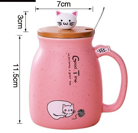 450ml Cute Cartoon Cat Ceramic Mug with Lid & Spoon