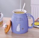 450ml Cute Cartoon Cat Ceramic Mug with Lid & Spoon