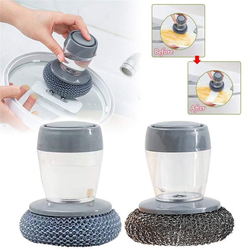 Push-Type Soap Dispensing Palm Brush – Kitchen Scrubber Tool