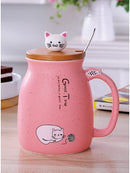 450ml Cute Cartoon Cat Ceramic Mug with Lid & Spoon