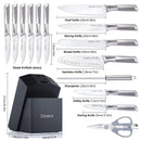 15-Piece Kitchen Knife Set with Block – German Stainless Steel & Hollow Handles